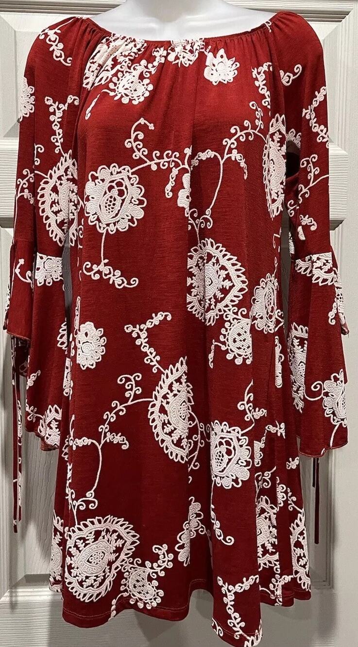 2B Together Coral Floral Tunic Blouse Dress Size Large Made in Los Angeles
